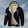 thumbnail image 2 of Mens Jesus Hoodies Christian Fleece Lined Zip Up Cross Thick Heavyweight Jackets Winter Warm Black L, 2 of 4