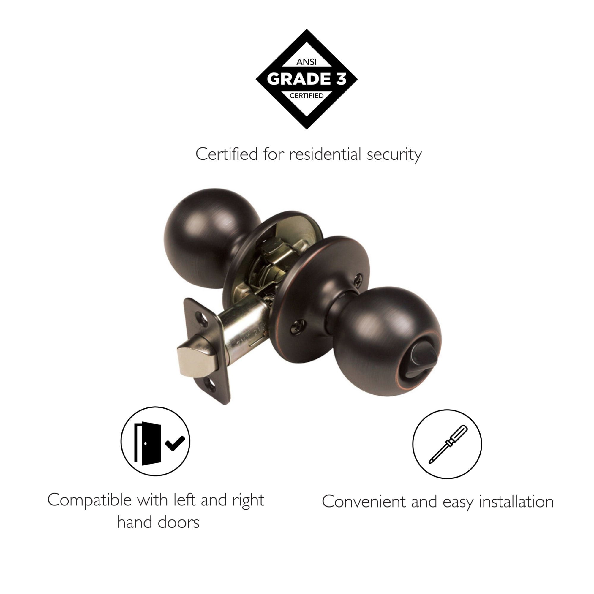 Ball Privacy Door Knob, Bed and Bath, Oil Rubbed Bronze Finish, Left or Right Hand