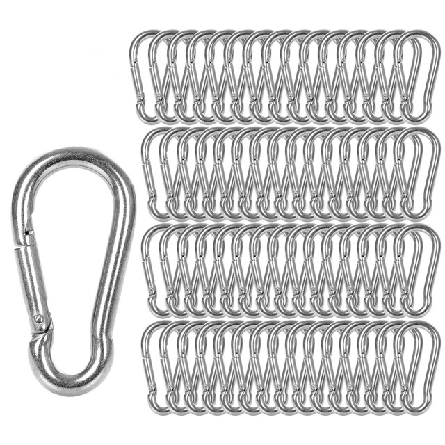 Paquete de 60 ganchos de resorte M8 x 3-1/8 pulgadas Clips de mosquetón resistentes Clip de enlace rápido de acero galvanizado para acampar Senderismo Viajar Columpio al aire libre Gimnasio Capacidad