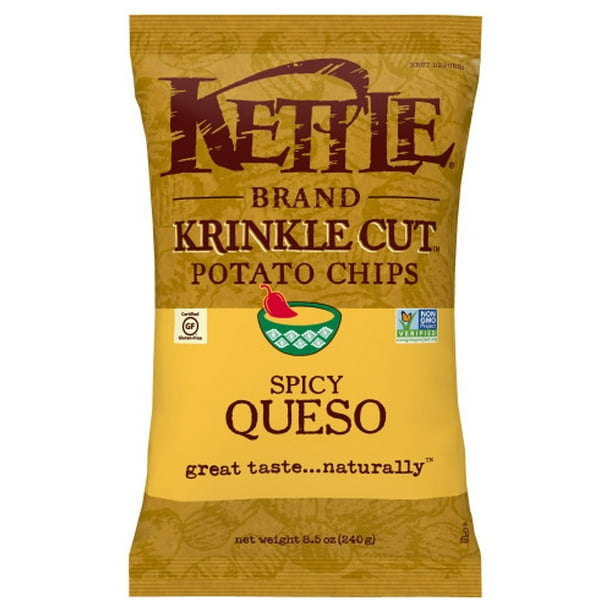 Kettle Brand Potato Chips, Krinkle Cut Spicy Queso Chips, 8.5 Oz