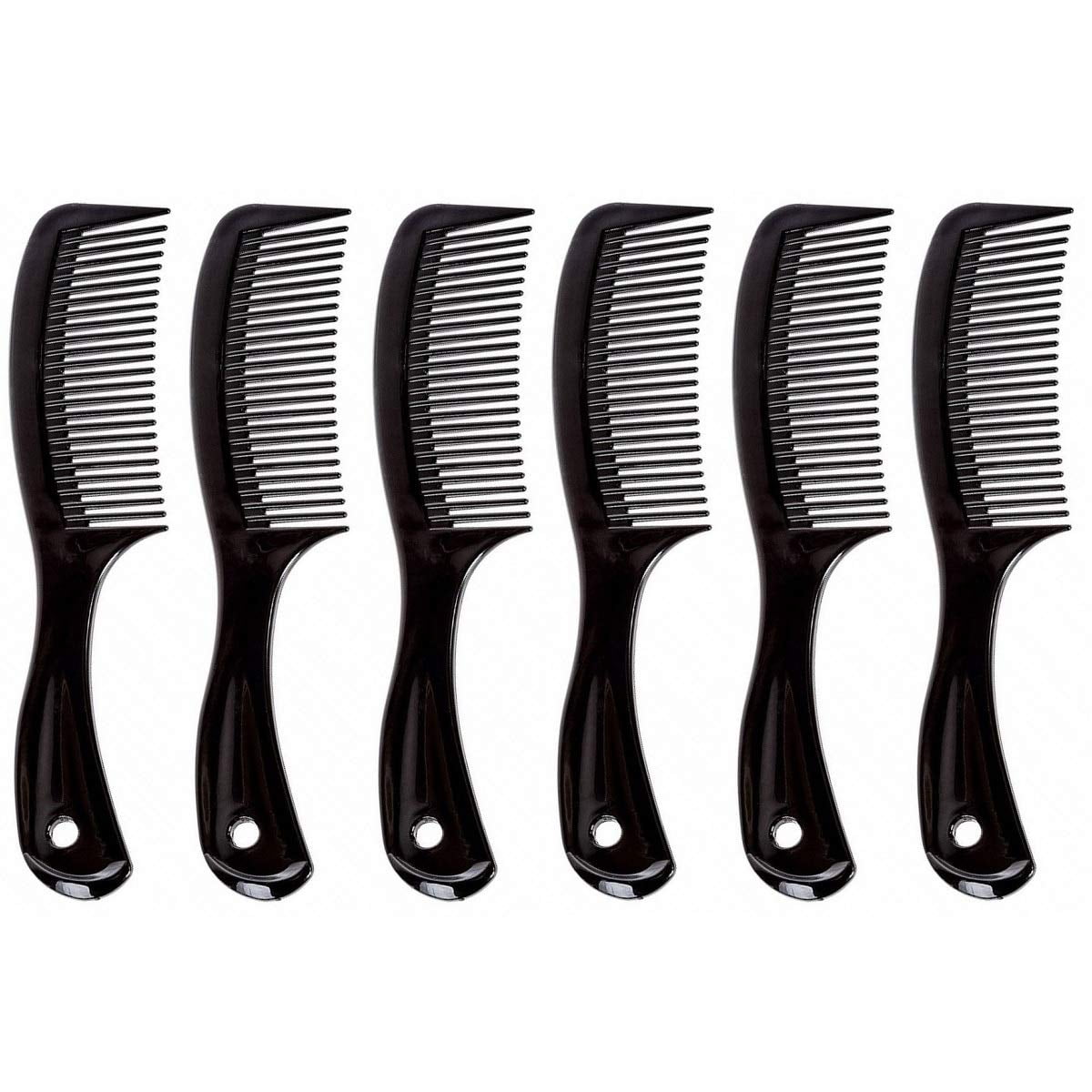 Travel Size Wide-Tooth Handle Comb, 6.5' Long, Black (6 Pack)