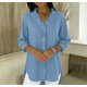 thumbnail image 5 of Tops de Verano de Mujer con Mangas Casual Faux Denim Cuello en V Ruffled Tres Cuartos de Manga Blusa, Ligero Y Cómodo para el Uso Diario, 5 of 5