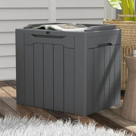 Patiowell 32 Gallon Resin Deck Box, Outdoor Storage Box for Patio Furniture, Deliveries, Pool Supplies,Waterproof and Lockable, Grey