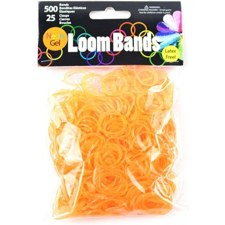 Touch of Nature Neon Gel Loom Bands, 500 Bands and 25 Plastic Clasps, Orange