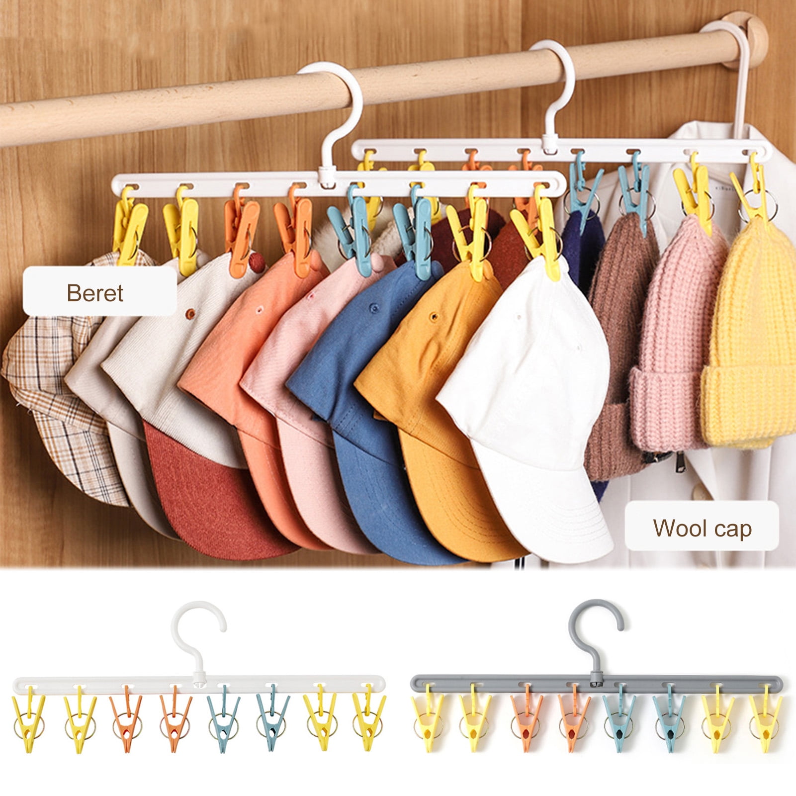 Walbest 360° Rotatable Hat Hanger for Closet, Plastic Hat Organizer