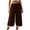 Brown, variant on Women Elastic Waist Ruffle Trim Wide Leg Cropped Pants Solid Tone Loose Everyday Casual Bottom Trousers(Beige,S)