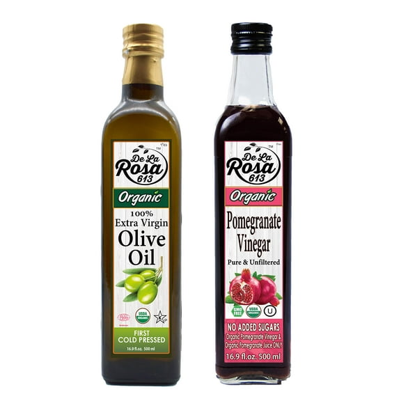 De La Rosa 613 Organic Extra Virgin Olive Oil & Pomegranate Vinegar,Kosher for Passover,16.9 oz(2 Pack)