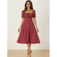 thumbnail image 4 of DARING DIVA Floral Puff Sleeve Smocked Square Neck Midi Dress XS Red, 4 of 6