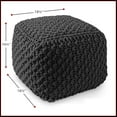 thumbnail image 2 of Square Pouf Ottoman, Black - 18.5" W x 18.5" D x 14.5" H Cotton Knit Foot Stool - Boho Floor Pouffe for Dorm, Bedroom, Living Room, Home, Office, 2 of 5
