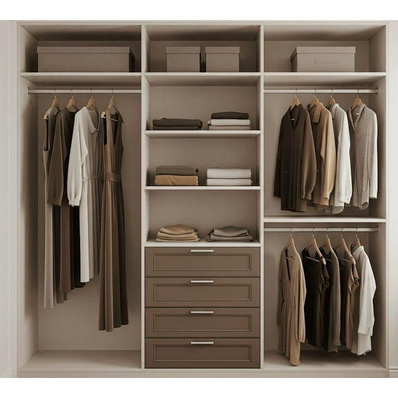 N K S Desiggns Adult Closet Organizing System 6 Adjustable Shelves, 3 Drawers & Dual Hanging Rods, White, 3 Count