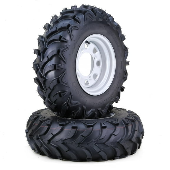 WANDA ATV Tire & Wheel 24X8-12 6-Ply Solid Mud with 4 Lugs x156 PCD 4 3 OS Silver Wheel-10151,SET 2
