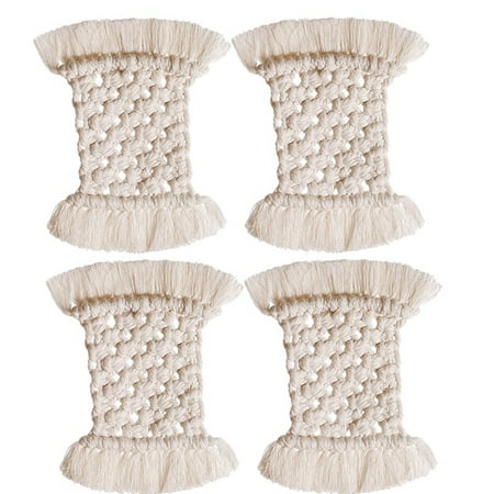 

Boho Coasters for Drinks Macrame Coasters 4 Pack Square Woven Absorbent Coasters Set with Tassels Heat Protection Mat