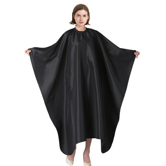 Toptie Satin Salon Client Barber Shop Hair Cutting Cape with Adjustable Neckline and Cuff Opening, 63" x 55"-Black