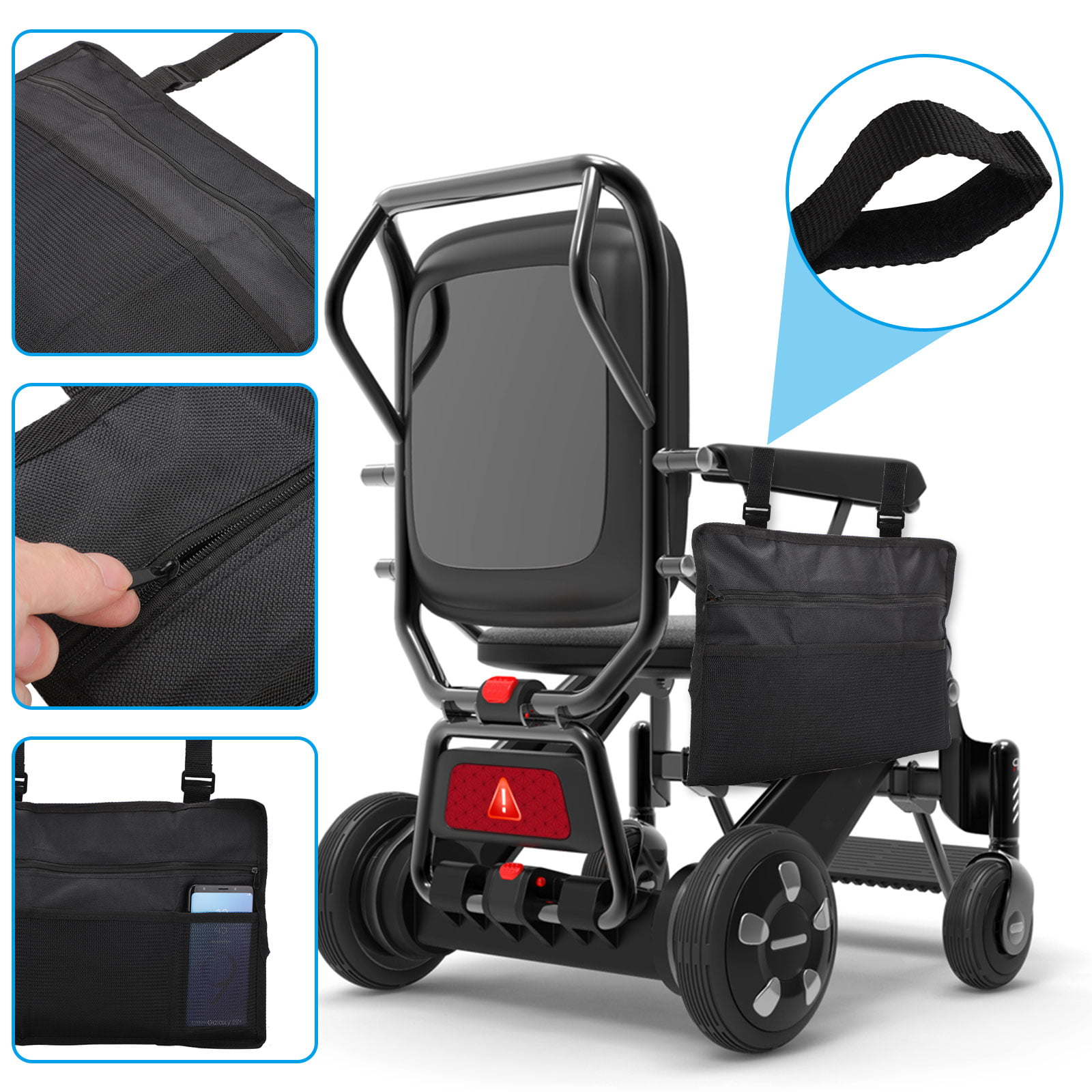 TSV Wheelchair Side Hanging Pouch Bag - [Safe & Durable] Walker Accessories Storage Bags for ...