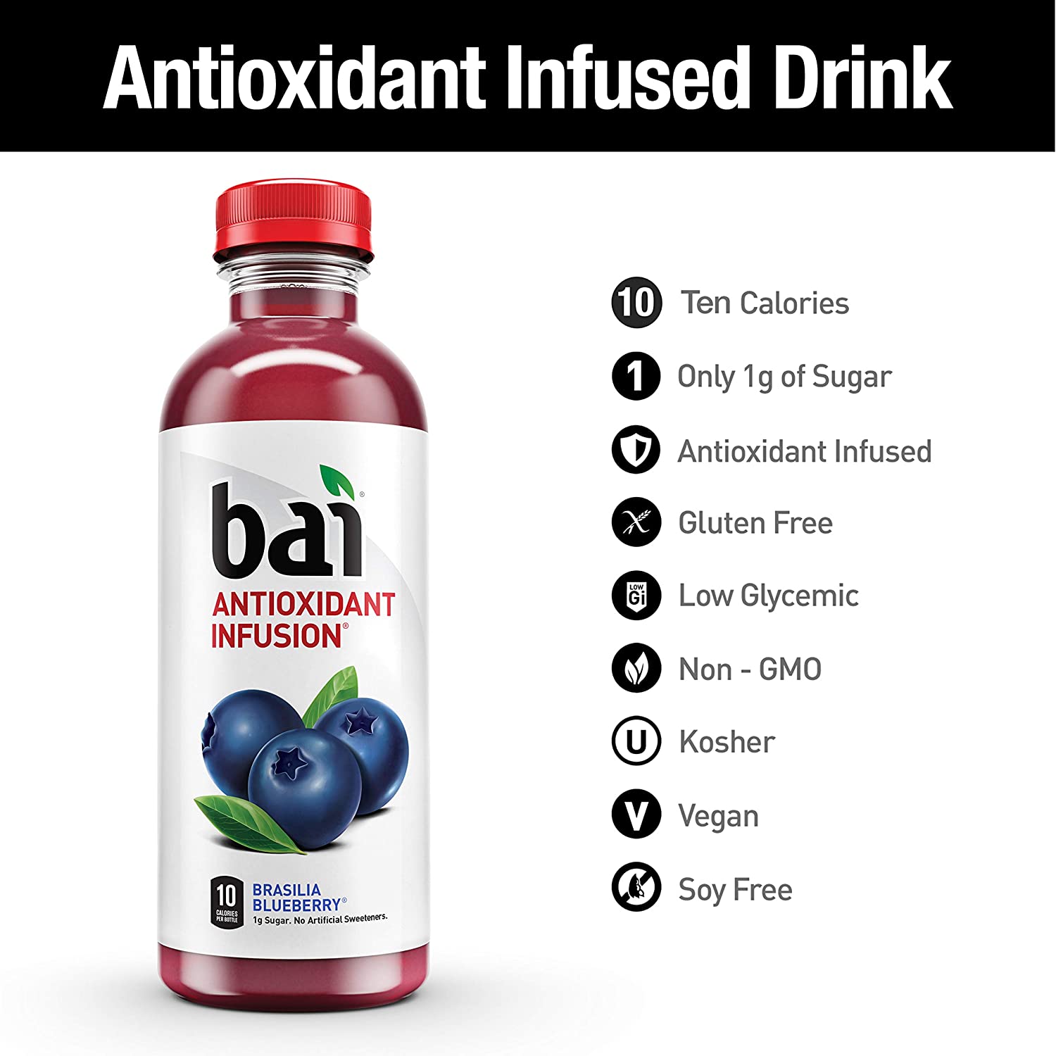 Bai Flavored Water, Brasilia Blueberry, Antioxidant Infused Drinks, 18 Fluid Ounce Bottles, 12 Count Brasilia Blueberry 18 Fl Oz (Pack of 12)