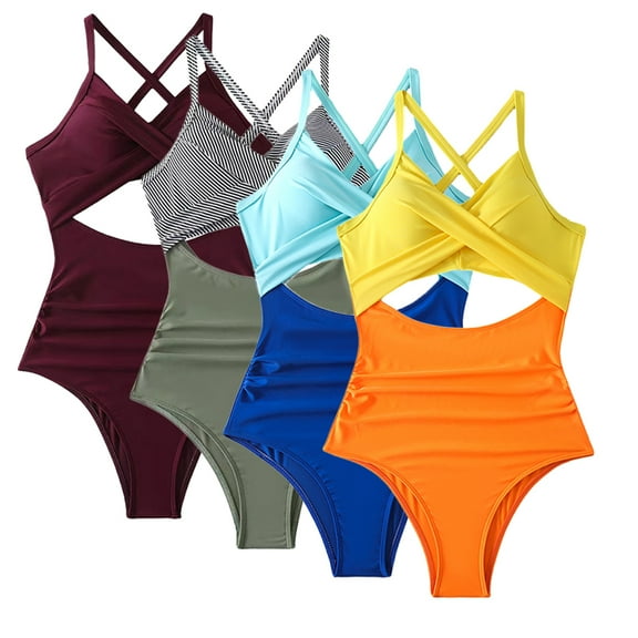 FLMEI Womens Beach One Piece Swimsuits Sport Bikini Swimming Costume Halter Swimwear Summer Bathing Suits