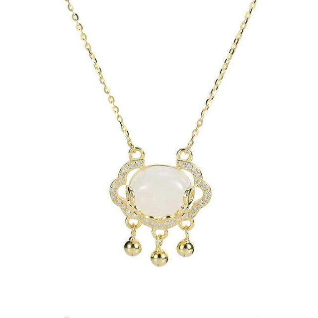 Chinese Style Jade Lock Pendant Necklace Clavicle Chain Sweater Chain Women Gift