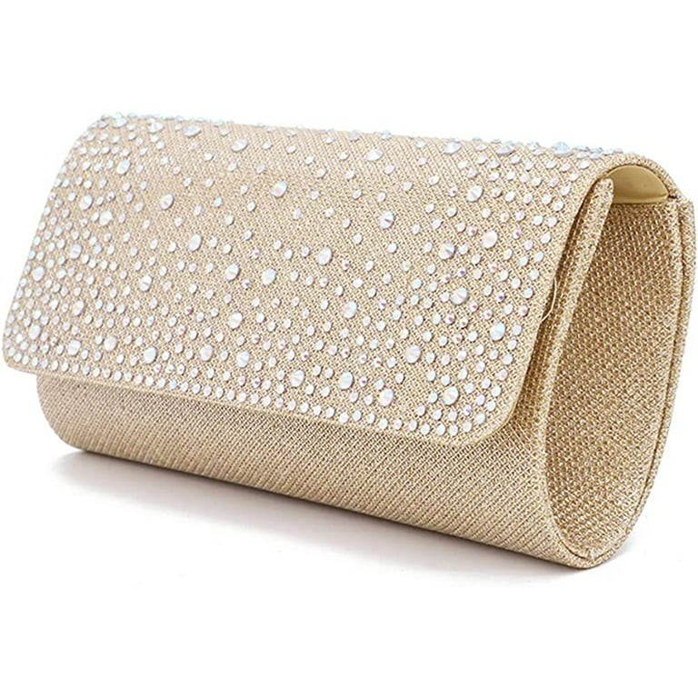 Vintage Small Glimmery Fabric Clutch Bag Golden Fabric 