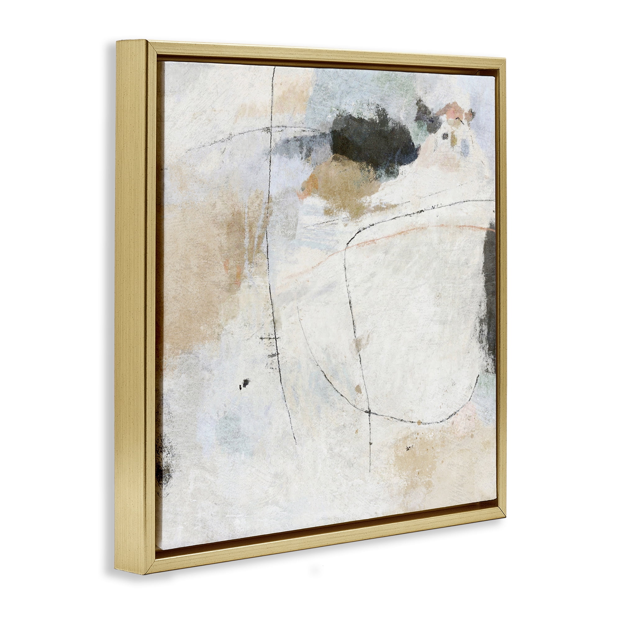 Stupell Industries Neutral Abstract Pattern Abstract Painting Gold Floater Framed Canvas Art Print Wall Art, 18 x 18