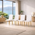 thumbnail image 2 of TesNus White PU Leather Dining Chairs Set of 4, Button Tufted Backrest, Gold Metal Legs, Upholstered Kitchen Dining Room Chairs, 2 of 11