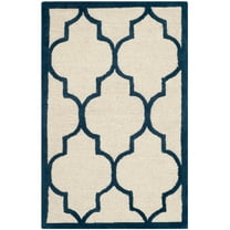 SAFAVIEH Cambridge Kevin Geometric Wool Area Rug, Ivory/Navy, 3' x 5'