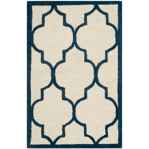 SAFAVIEH Cambridge Kevin Geometric Wool Area Rug, Ivory/Navy, 3' x 5'