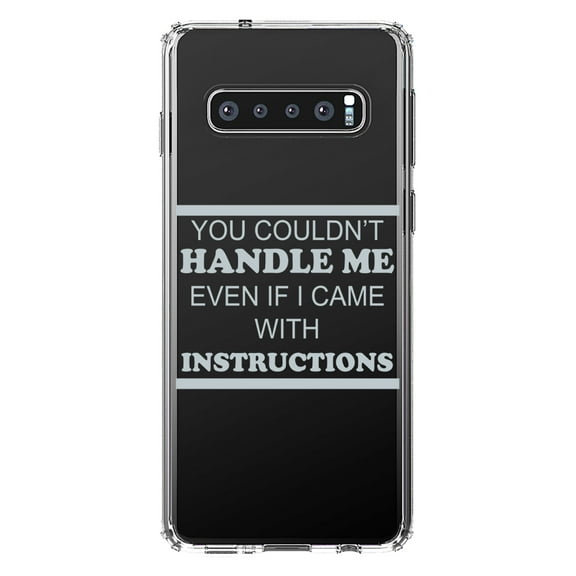 DistinctInk Clear Shockproof Hybrid Case for Samsung Galaxy S10  PLUS (6.4" Screen) - TPU Bumper Acrylic Back Tempered Glass Screen Protector - You Couldn't Handle Me If I Came With Instructions