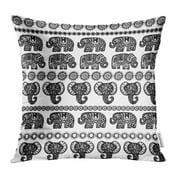 ARHOME Beautiful Elephant with Ornamental Strips Ethnic Tribal Decorated Black Pillowcase Cushion Cover 16x16 inch