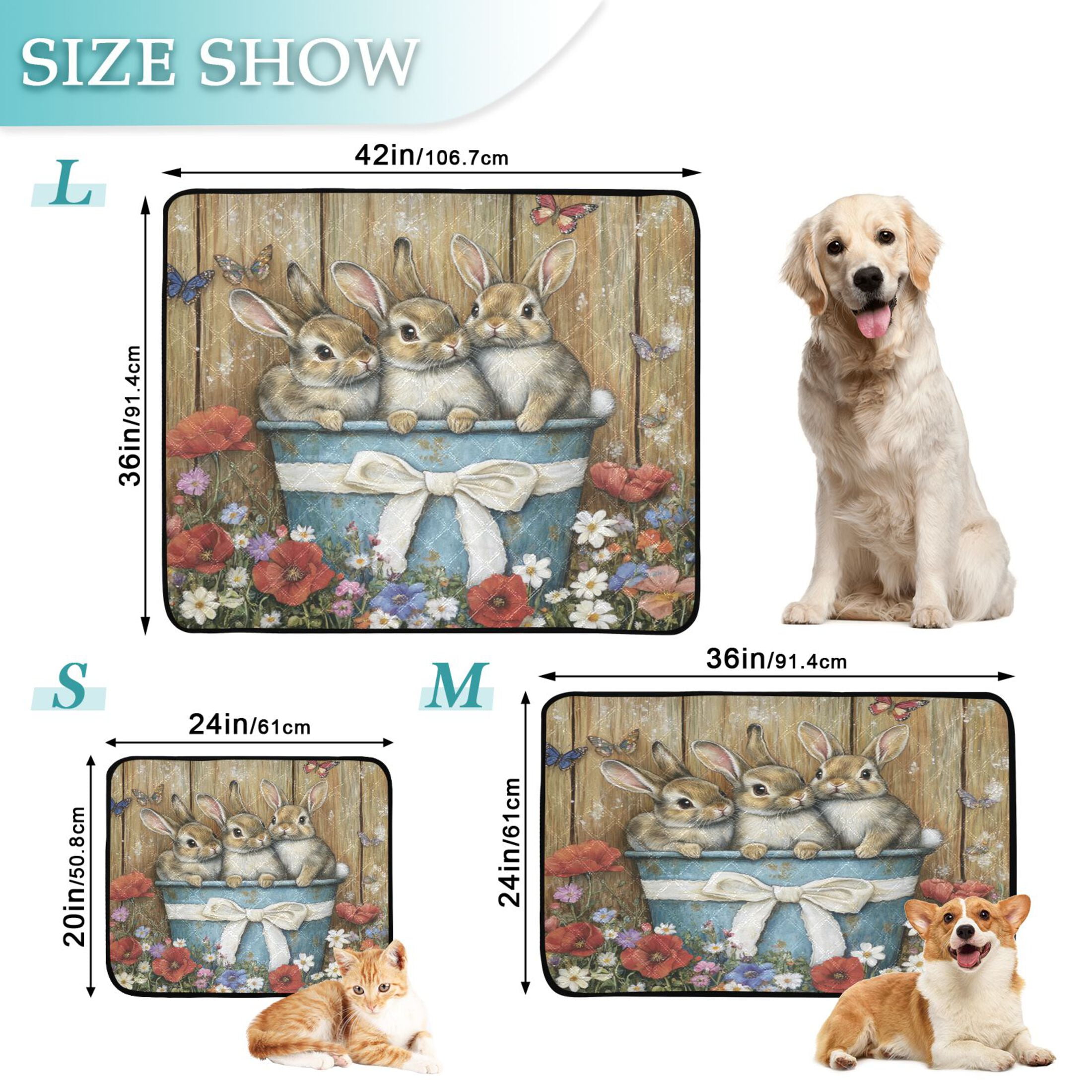 Qxltty Cute Bunnies Cat litter Pads Pet Set of 2 Diaper Mats Center Anti-leakage Layer Absorbent Soft and Comfortable