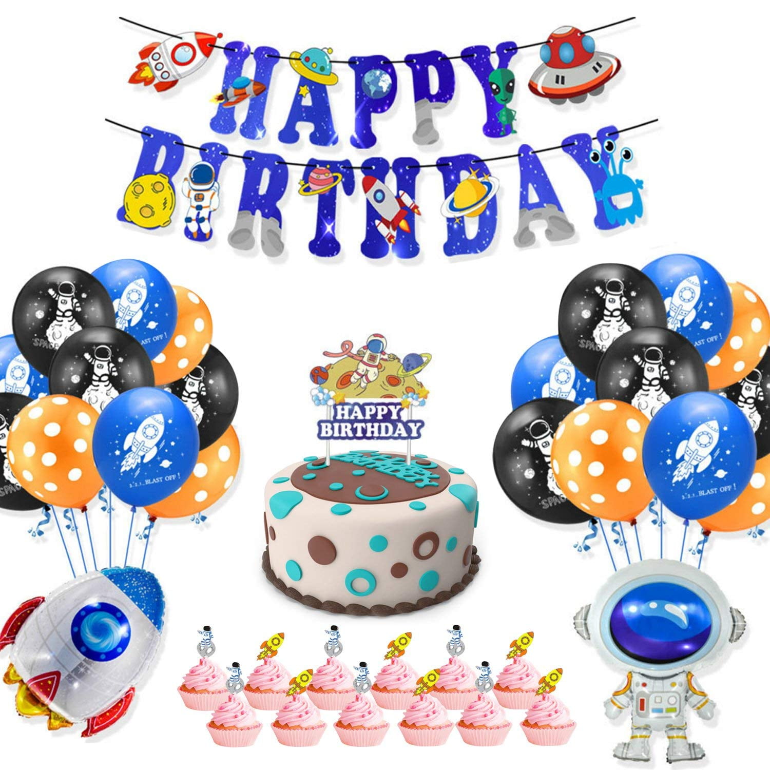 Astronaut Foil Balloon Set Happy Birthday Banner Baby Shower Party Decor Supply 