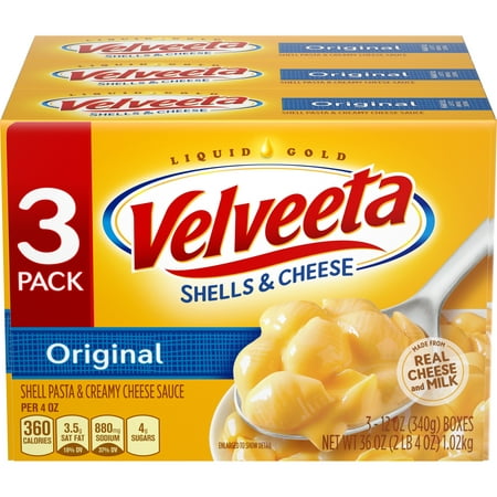 (3 Pack) Kraft Velveeta Original Shells & Cheese Dinner, 3 - 12 oz (Best Baked Mac And Cheese With Velveeta)