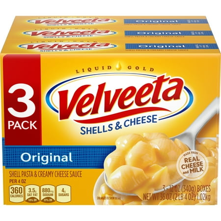 - (3 Pack) Kraft Velveeta Original Shells & Cheese Dinner, 3 - 12 oz Boxes