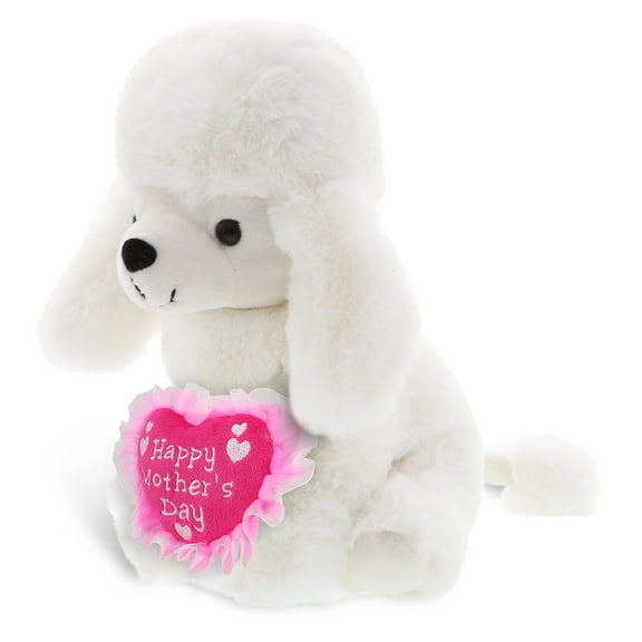 DolliBu Happy Mother's Day Super Soft Plush White Poodle Dog - Cute Stuffed Animal Present With Pink Heart Message for Best Mommy, Grandma, Wife, Daughter - Cute Wild Life Plush Toy Gift - 8.5 Inches