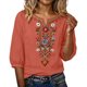 thumbnail image 5 of Neewe Women's Embroidered Tops 3/4 Sleeve Traditional Boho Shirts for Women V Neck Peasant Tunic Blouses, 5 of 8