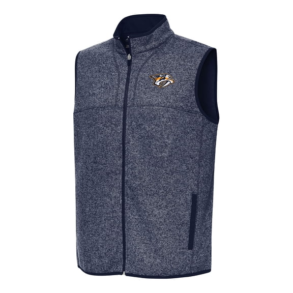 Men's Antigua Heather Navy Nashville Predators Fortune Full-Zip Vest