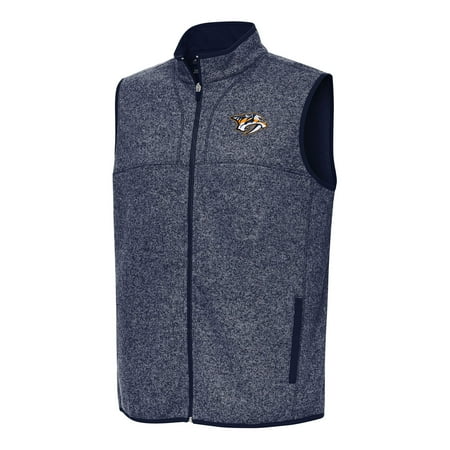 Men s Antigua Heather Navy Nashville Predators Fortune Full-Zip Vest