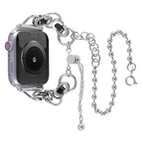 ELEHOLD Double Circle Bead Chain Stainless Steel Chain Jewelry Metal Strap Replacement Band Compatible for Apple iWatch Series SE/9/8/7/6/5/4/3/2/1 41/40/38mm,Sliver-Black