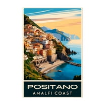 Vintage Positano Illustration: Sunset on the Amalfi - Positano Campania Italy Illustration Travel Poster Vintage Poster Coast Architecture Ocean Sunset Unframed Wall Art Print 40 x 60 inches