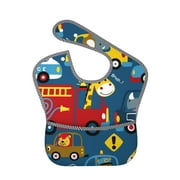 Bingfone Mess-Proof Baby Bib - Waterproof Bib For Baby Boy Or Girl With Food Catcher Pocket, Unisex-Vehicles Cartoon With Funny Drivers