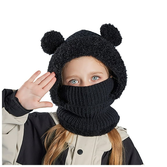 Gubotare Toddler Winter Hat Kids Beanie with Earflap for Boys Girls Pom Pom Knit Hats Fleece Lining Winter Outdoor Snow Ski Skull Cap (Black,One Size)