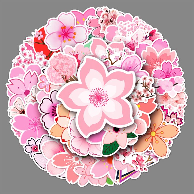 Pegatinas de flores de cerezo, 50 pegatinas estéticas para ordenador portátil, pegatinas impermeables de Sakura, paquete de pegatinas para tazas de coche para álbum de recortes de computador