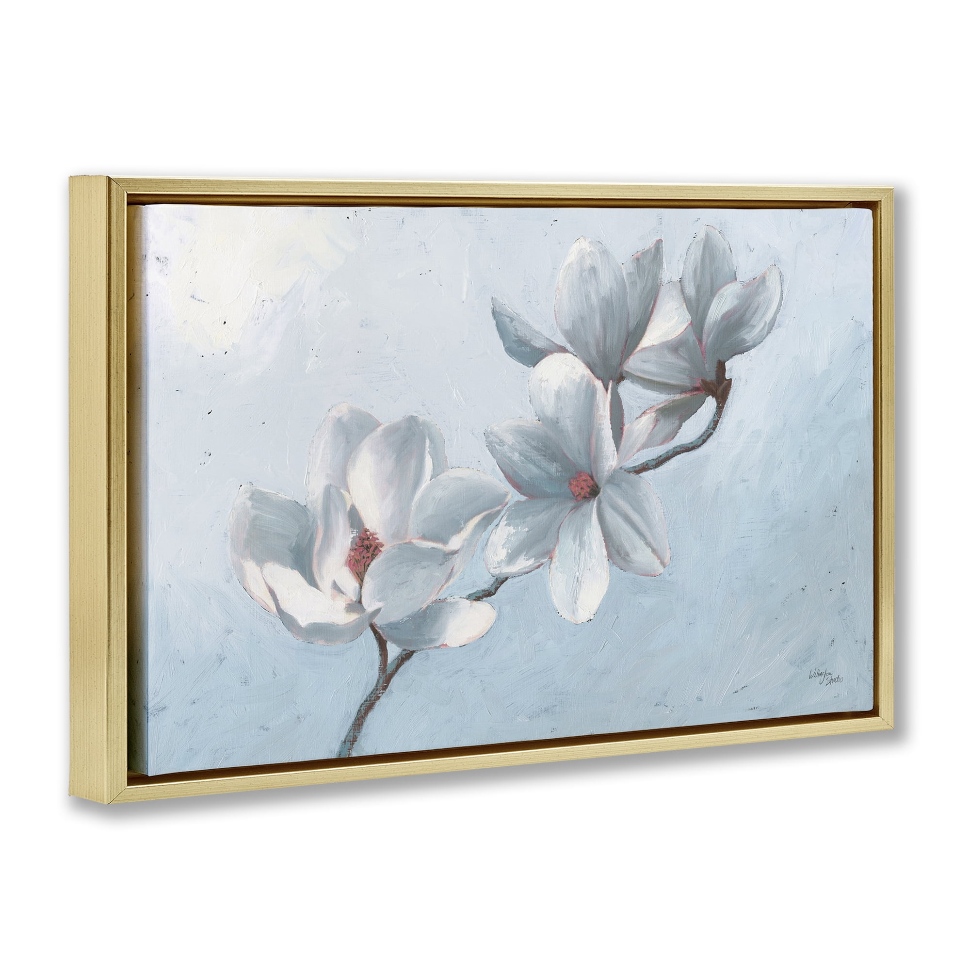 Stupell Industries Budding Magnolia Blooms Botanical & Floral Painting Gold Floater Framed Art Print Wall Art, 25 x 17