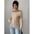 thumbnail image 4 of Female Sweaters Off Shoulder Long Sleeve Cable Knit Sweater Loose Chunky Work Tops Khaki S, 4 of 7
