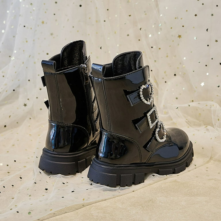 Shadoumai Girls Lace Up Riding Boots Fall Kids Mid Calf Combat