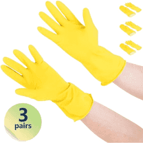 3 Pairs Reusable Household Gloves, Rubber Dishwashing gloves, Extra Thickness, Long Sleeves, Kitchen Cleaning, Working, Painting, Gardening, Pet Care (Size L, Yellow)