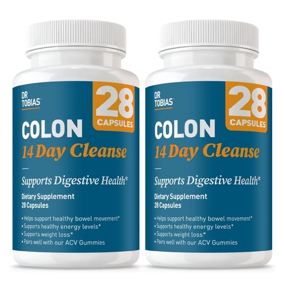 Dr. Tobias Colon Cleanse - Constipation Relief & Gut Health Support for Women & Men | 14 Day Colon Cleanser for a Gentle Colon Detox & Gut Flush - 2 bottles of 28 Capsules