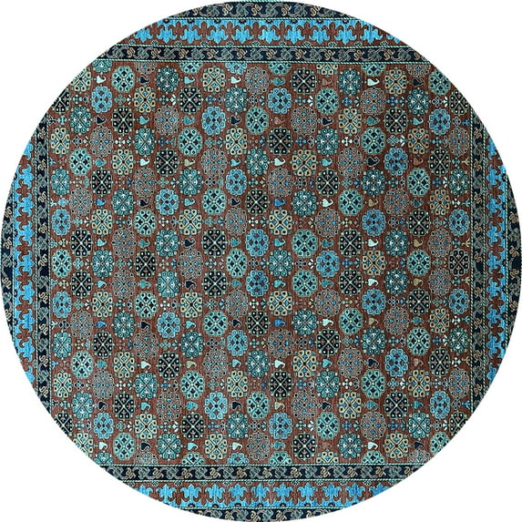Ahgly Company Indoor Round Oriental Light Blue Industrial Area Rugs, 4' Round