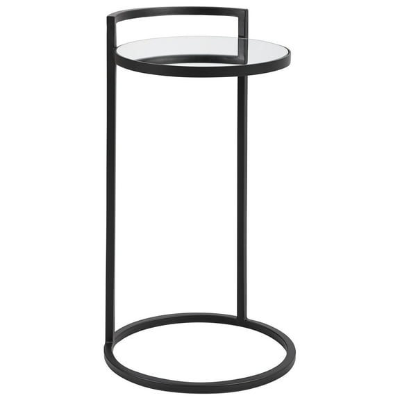 26 Inch Metal Frame Mirrored Top Accent Table, Black- Saltoro Sherpi