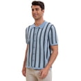thumbnail image 2 of DARING DIVA Men's Striped Short Sleeves Button Down Jacquard Polo Shirts M Light Blue, 2 of 6