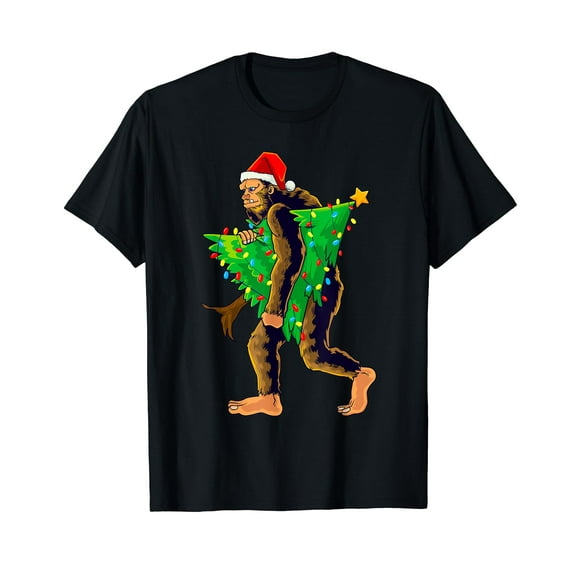 Bigfoot Carrying Christmas Tree Sasquatch Believer Pajama T-Shirt
